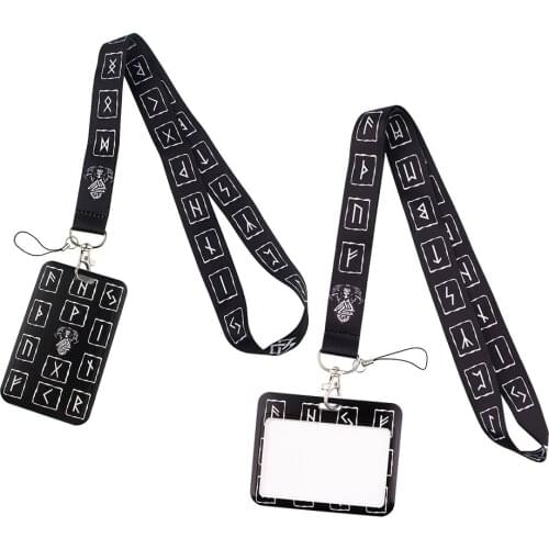 ER764 Cool Viking Rune Black Neck Strap Lanyard For Keys ID Card Gym Phone Straps USB Badge Holder DIY Hang Rope Lariat Lanyard