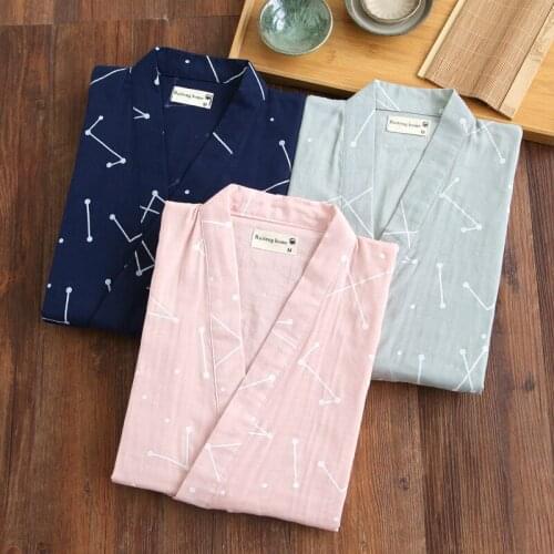 Cotton Nightgown Couple Spring Summer and Autumn Thin Nine-quarter Sleeves Steaming Bathrobe for Men and Women Robe Kimono Bride