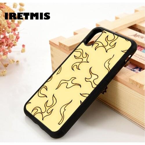 Iretmis 5 5S SE 6 6S TPU Silicone Rubber Phone Case Cover for iPhone 7 8 Plus X Xs 11 12 MINI Pro Max XR Yellow Flame