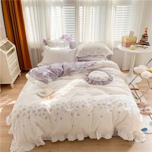Bedding set Korean lace cotton flower embroidery lace quilt set bedding decoration American king size 4-piece set