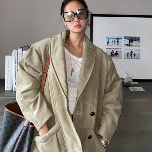 Womens Single Breasted Loose Coat Turndown Collar Long Sleeve Female Autumn Winter Jacket Outwear Top With Pockets