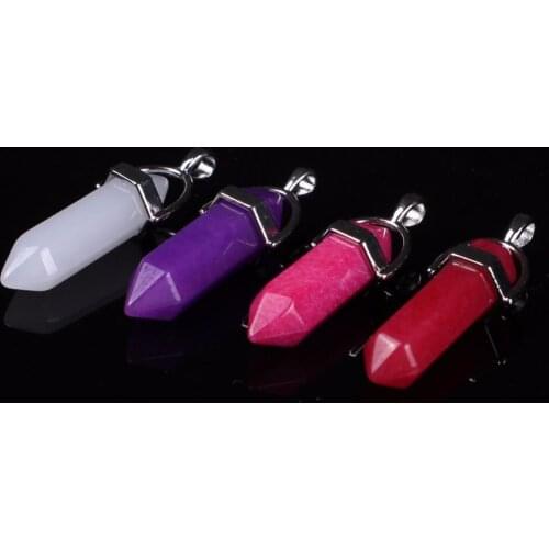 2016 Hot Natural White Pendant Quartz Gem Stones Hexagonal Hexagonal Six Pyramid Prism Column Point Crystals Pendant Choker