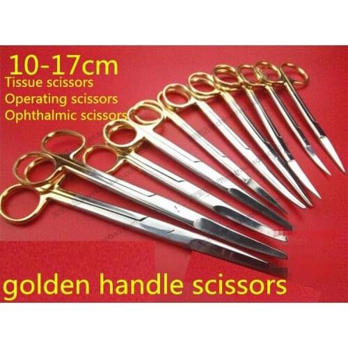 Medical beauty Double fold eyelids scissor gold handle tissue scissors straight curved round tip head surgical cutter instrumen