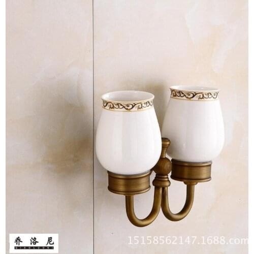 European style copper antique mouth Cup holder antique bathroom bathroom hardware accessories antique double cup double mouth cu