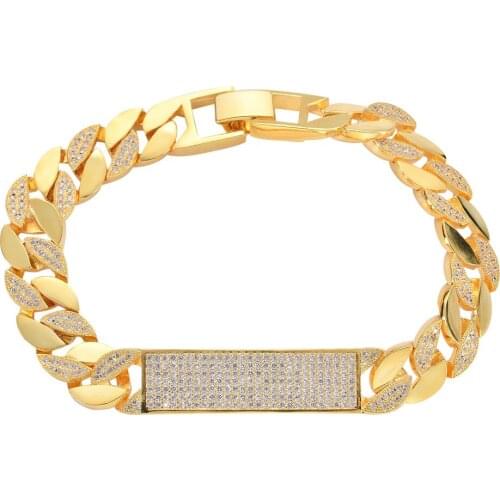 Fashion copper hip-hop bracelet Cuban bracelet 1cm wide 8inch micro-set zircon bracelet