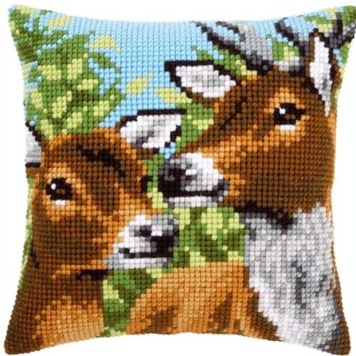 DIY Cross Stitch Cushion Cover Forest Deers Needlepoint Kits Printed Canvas Chunky Yarn Cross-stitch Pillow Case Arts & Crafts