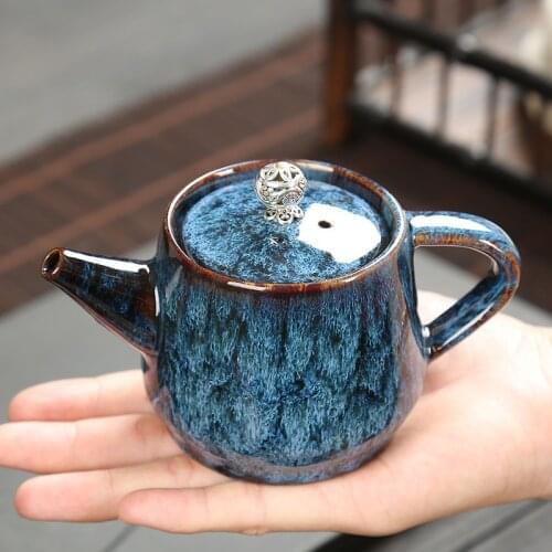 Kiln Baked Jianzhan Teapot Ceramic Household Kung Fu Tea Set Small Teapot Temmoku Glaze Single Teapot Retro Teapot 250ML