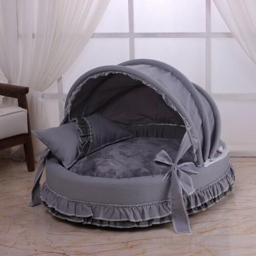 Awning pet cradle bed High-end fashion dog bed Exquisite doghouse Lace dog cradle nest Luxury pet round nest Canopy foldable