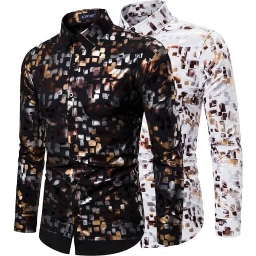 Mens Shirts Spring 2020 Club Fashion Flash Gold Stretch Mens Long Sleeve Shirt