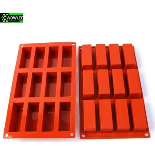 12 Cavity Mini Rectangle Shapes Silicone Cake Mold fondant Chocolate Pudding Mould Biscuit Cookie Baking Pan
