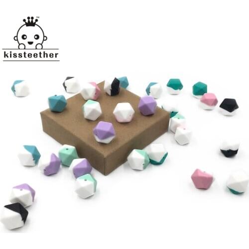 Kissteether Mixed Color 0.67"(17mm) Geometric Hexagon Food Grade Silicone Bead For Baby Silicone Teether DIY Bracelet Accessory