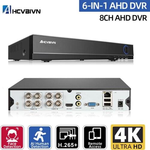 4K AHD DVR Human AI Face Recognition Record&Face smart Playback 8CH 6 IN 1 DVR Recorder For CCTV Security Surveillance System