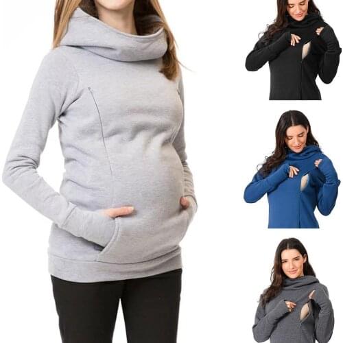 Maternity Sweatshirt Women Nursing Maternity Long Sleeves Hooded Breastfeeding Hoodie Pregnant Women Long Sleeve Hooded Sweater