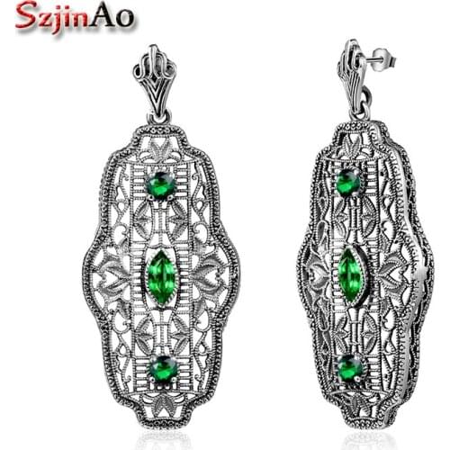 Szjinao Brand Emerald Drop Earrings Women Statement Silver Earrings 925 Luxury Wedding Engagement Jewelry Austrian Factory
