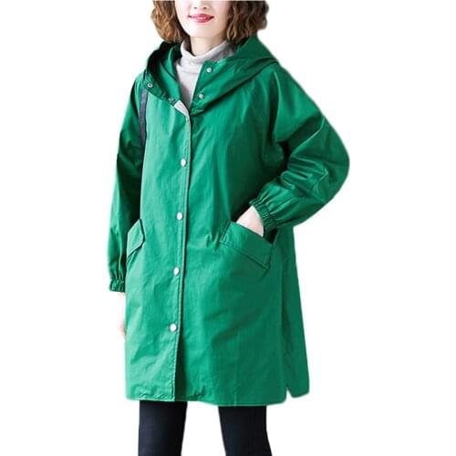 Large size Women Trench Coat New Spring Autumn Clothes Loose Hooded Overcoat Single-breasted Mid Long Coat Female Windbreaker