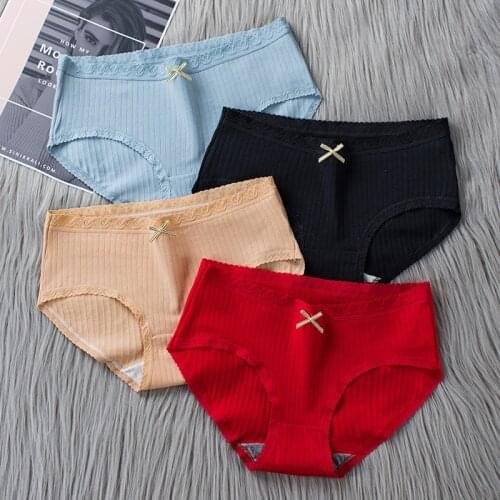 3Pcs Sexy Panties Womens Cotton Breathable Briefs Solid Soft Seamless Bow Underwear Female Sexy Intimate Seamless Solid Brief