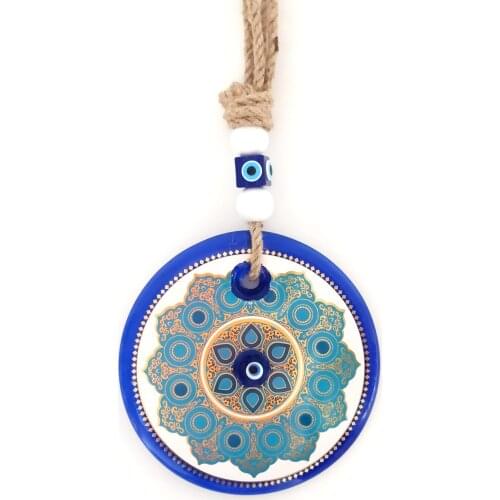 Patterned Evil Eye Beaded Gilded Glass Handmade Wall Ornament