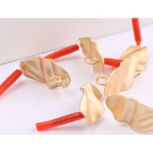 Reidgaller 10pcs zinc alloy leaf shape gold earring connectors diy post pin earrings findings for jewelry making
