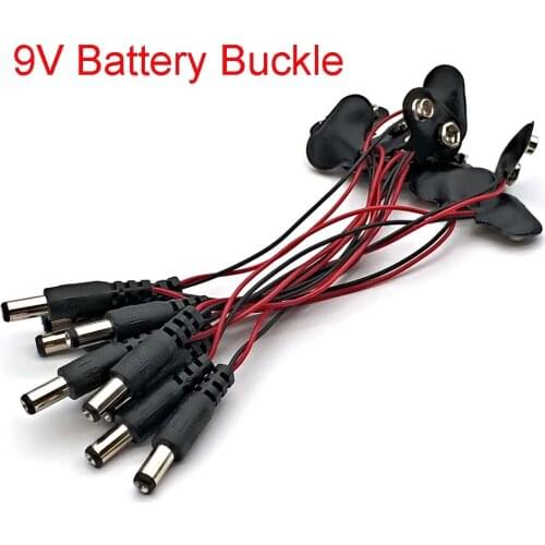 15CM 9V Battery Clips Connector Buckle I Type Cable Connection 9V Battery Holder Clip Snap Wire Connectors DC 5.5*2.1 Connector