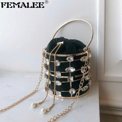 Luxury Diamond Women Bucket Elegant Party Ins Girl Shoulder Bag Gold Chains 2020 Alloy Lady Crossbody Bag Mujer Messenger Bolsa