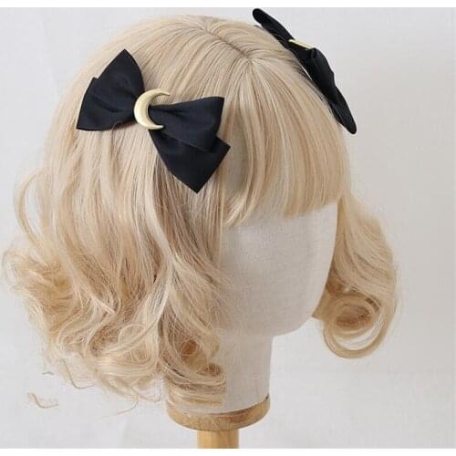 Anime Janpan Moon Bow Hairpin Black Velet Lolita Girl Women Daily Hair Clip Hair Circle Rope B1937