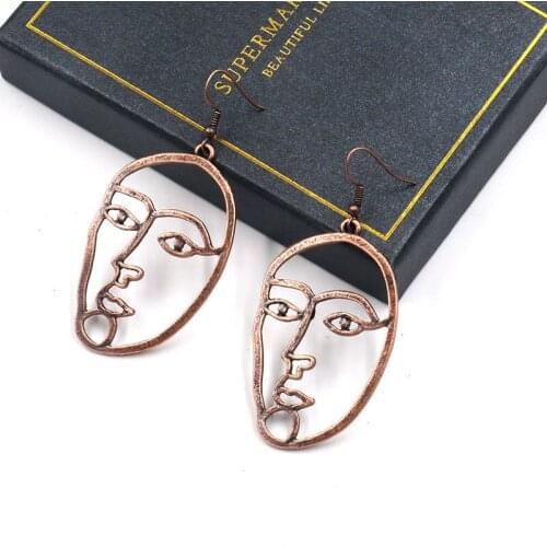 Female Earrings Abstract Face Contour Bronze Charm Dangle Drop Hanging Earrings Statement Earring for women boucles d'oreilles