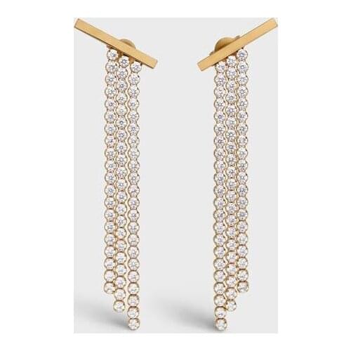 Fashion 18K Gold Plated S925 Balance Stud Earring with AAA Cubic Zirconia Geometric Tassel Chain Earring for Women Party Jewelry