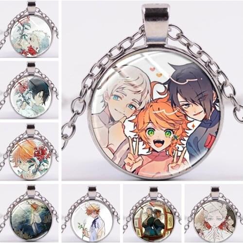 1 Pcs New Anime The Promised Neverland Necklaces Cosplay Emma Norman Ray Glass Round Metal Chain Pendant Necklace Figure Toys