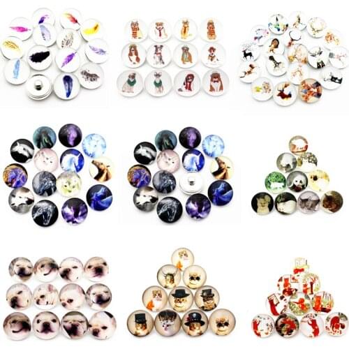 Hot selling 10pcs/lot glass feather Dog Snaps Buttons 18mm Snaps Charms Fit Ginger Snaps Bracelets&Bangles Jewelry