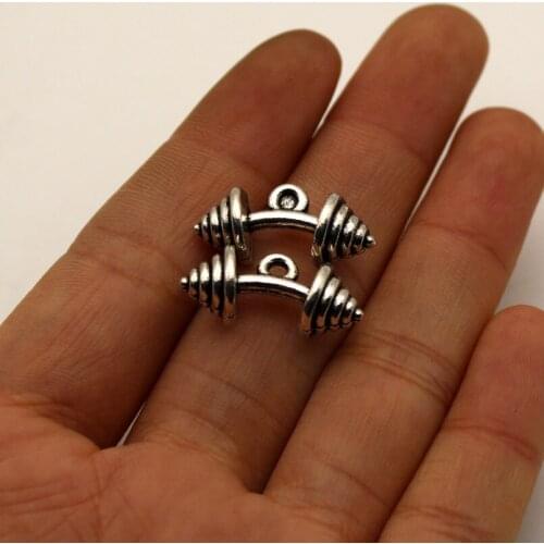 10pcs Wholesale Price Fitness Equipment Dumbbell Charms 8*23mm Antique Silver Plated Pendant For Handmade Jewelry Accessories