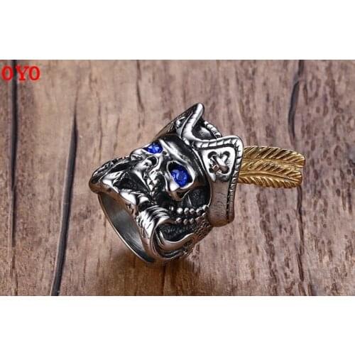 100%925 silver domineering feather pirate ghost head mens ring