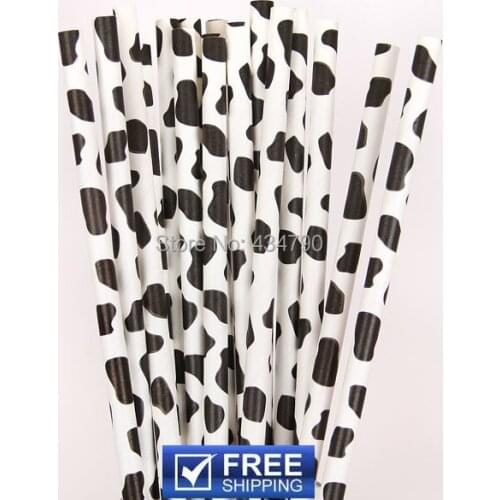 200pcs Patterned Printed Black Cow Paper Straws,Garden,Wedding,Birthday,Baby Shower,Party Decorations,Cake Pop Sticks
