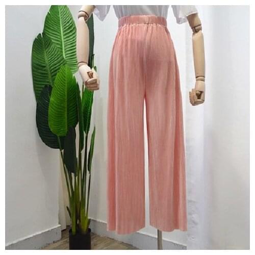 Women 2021 Spring Summer Fashion Solid Color Chiffon Pants Female High Waist Wide-leg Pants Ladies Loose Casual Trousers E196