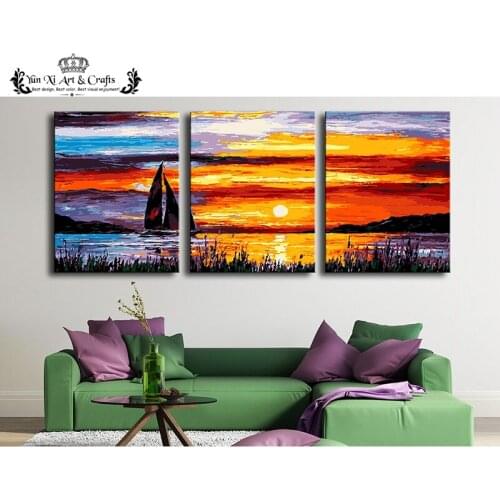 Unframed 3pcs Ocean sunsets wall art picture canvas painting modern wall painting by numbers unfinished Modular pictures kits