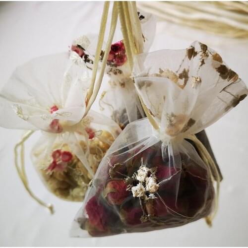 3pcs Embroidery Transparent Organza Storage Bag Jewelry Packaging Bag Dry Flowers Tea Candy Gift Bag Storage Organizer 10*14cm