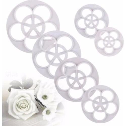 6pcs Cookie Cutter Peony Petals Pattern Flower Plastic Paste Cake Press Mold Set Cookie Sugar Fondant Cutter Cakes Decoration