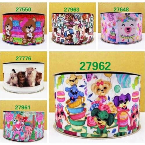 Free shipping 50 yard cartoon printed grosgrain ribbon 27962