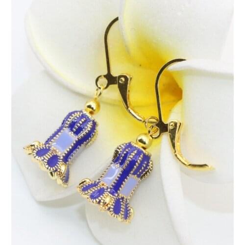 Bohemia style free shipping 10*13mm flower shape charms gold-color cloisonne dangle drop earrings women diy jewelry B2643