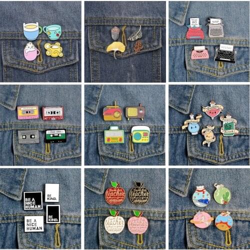4pcs/set Enamel Pins for Backpack Typewriter Audio Tape Mood Potion Brooches Badges Fashion Pin Jewelry Gifts Friends Wholesale