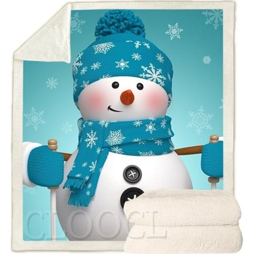 CLOOCL Christmas Theme Blankets Cartoon Snowman Playing Sled Print Double Layer Merry Christmas Blanket Keep Warm Plush Quilts