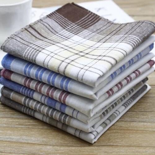 Dozen Men Handkerchiefs 100% Cotton Hanky Classic Plaid Handkerchiefs