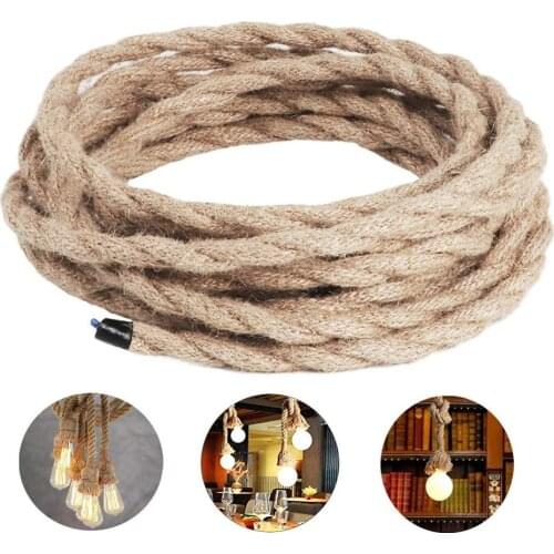 Electric Rope Light Cord, Linen Covered 2 core Copper Wire Antique Industrial Electrical Wire,Natural Hemp Rope Covered