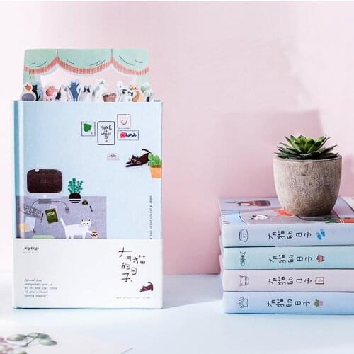 Kawaii Cat Personal Diary Planner Hardcover Color Pages Diary Book Notebook Weekly Schedule Cute Korean Stationery Flower Agenda