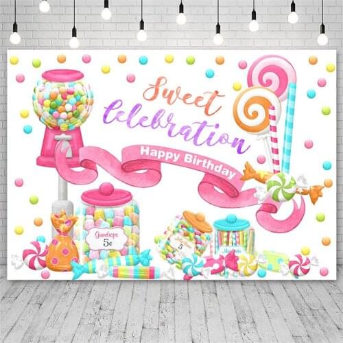 Avezano Birthday Party Photography Backdrop Sweet Celebration Pink Candy Background Photo Studio Photozone Photocall Decor Props