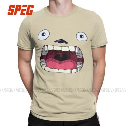 Mens Miyazaki Hayao Totoro Mouth T Shirt Ghibli Studio Pure Cotton Clothes Crazy Short Sleeve Crewneck Tees Unique T-Shirt