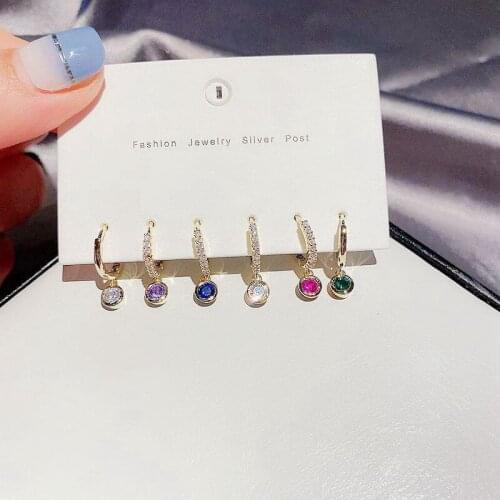 Colorful Rainbow Round Crystal 6-piece Hoop Earrings Set for Women Zircon Christmas Earring Set Jewelry Gifts Wholesale S-E1278