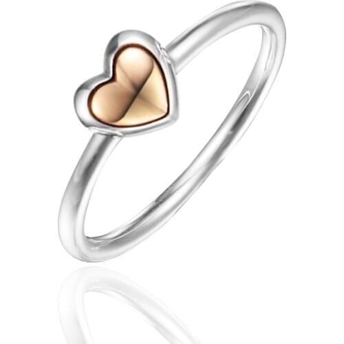 Domed Golden Heart Ring 14K Real Gold 100% Authentic 925 Sterling Silver Jewelry for Women Wedding Engagement Ring Fine Gift