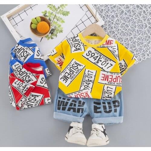 Toddler Baby boys Summer Cartoon Letter Outfits Cotton Infant Children Summer Dress Short-sleeve Costume Kids Outfits