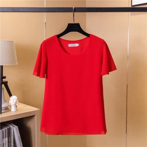 MOYISU Women Chiffon Blouses Plus size L-5XL 2021 New Summer Short sleeve Loose Shirts Top White/Pink Blusa de talla grande