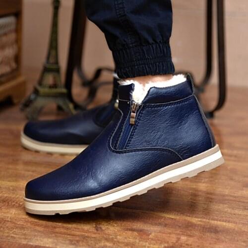Pop Size Men Winter Warm Boots Casual Shoes Men Vogue Plush Snow Boots Ankle Boots Fur Leather Footwear ghn78